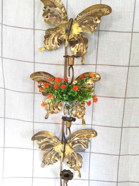 Retro Metal Candle Sconce, Unique Butterfly Sculpture Flower Holder