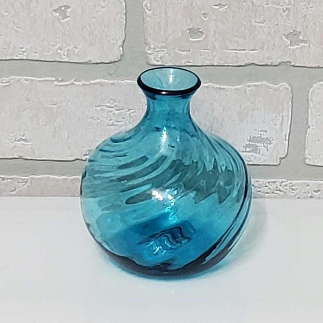 Blue Swirl Molded Glass Vase Tiny Bouquet Holder