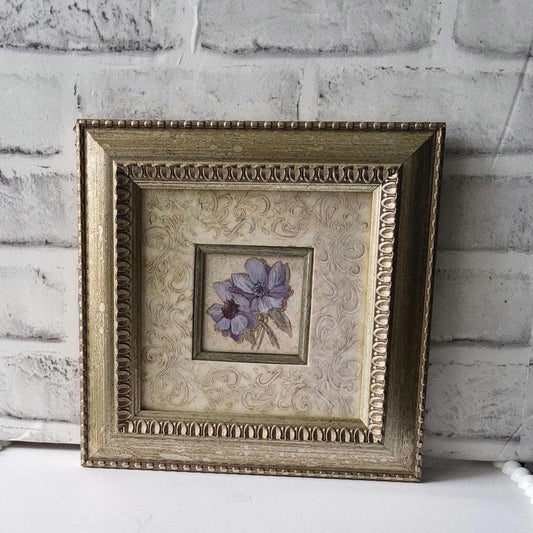 Carved Frame Flower Print Layered Mat Floral Art