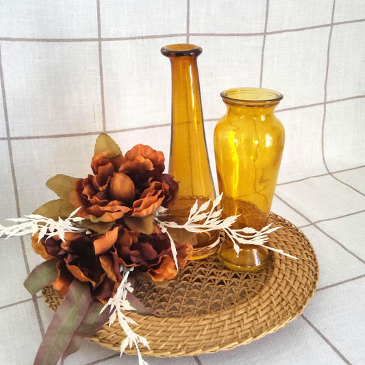 Vintage Amber Glass Bud Vase Choice, Mid-Century Modern Fall Home Decor