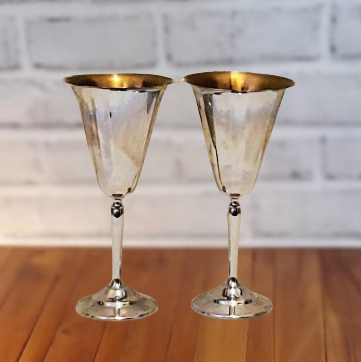Chrome Goblets, Metal Wine Glasses, Mid Century Heritage Vase Set
