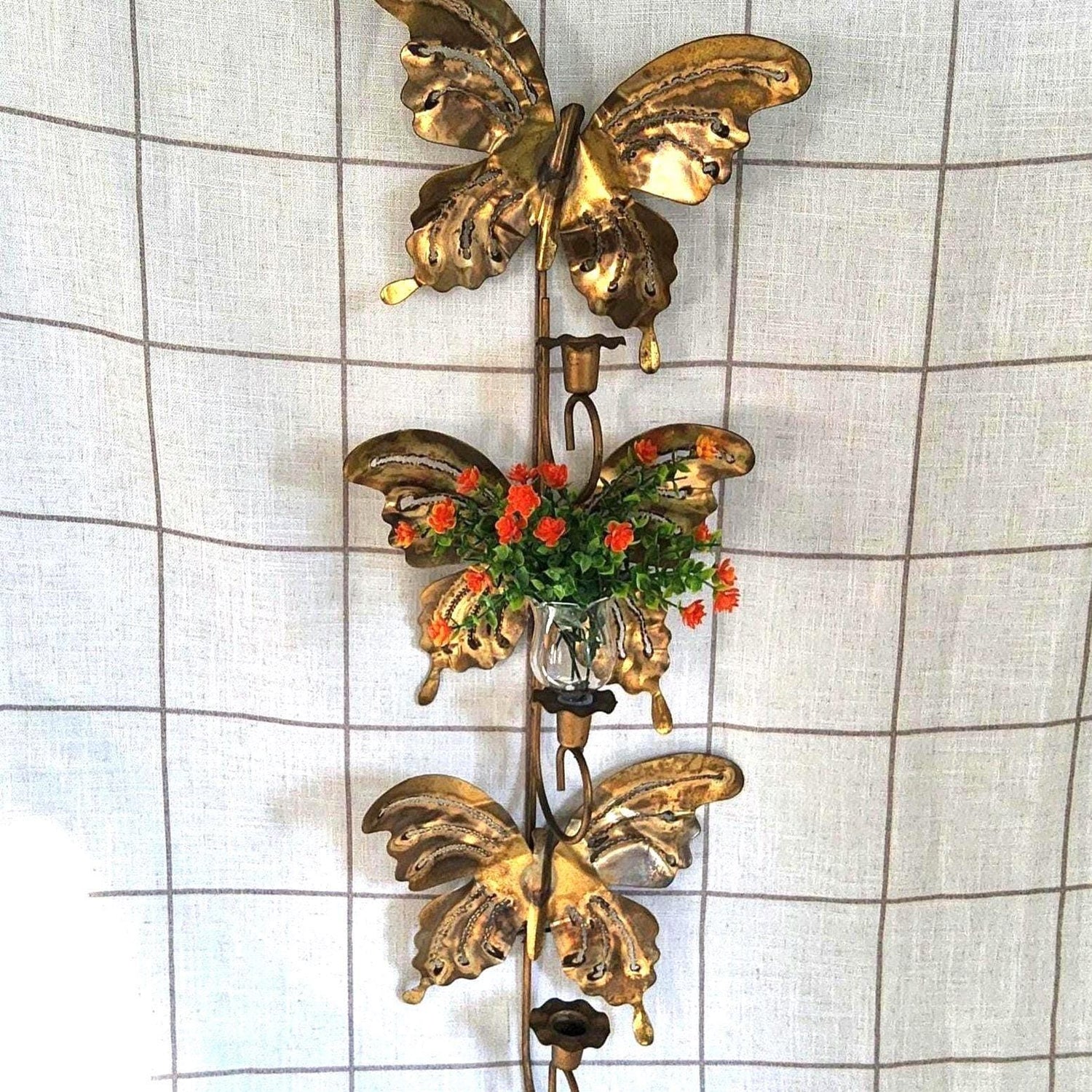 Retro Metal Candle Sconce, Unique Butterfly Sculpture Flower Holder