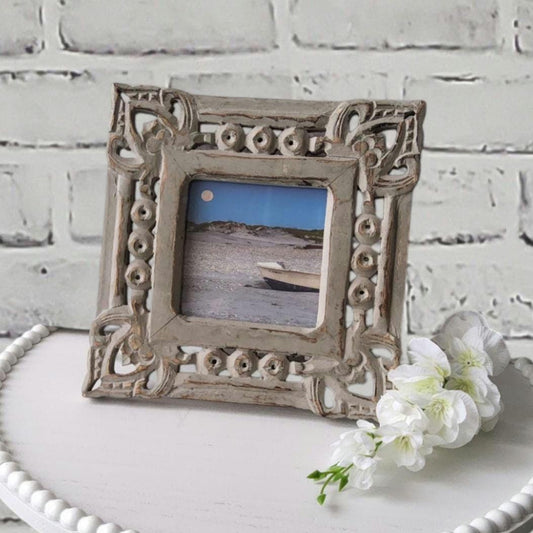 Ornate Grey Square Easel Back Baroque Resin Picture Frame