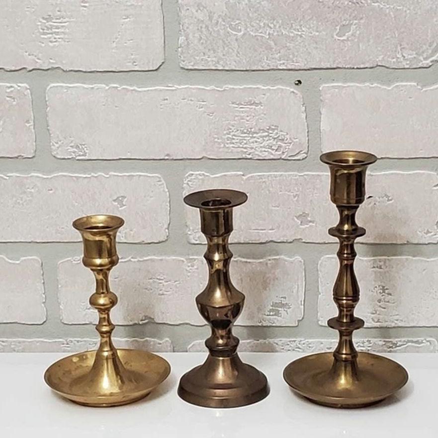 Vintage Brass Candlesticks, Victorian Style Taper Holder Set