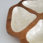 Mid Century Catchall Monkey Pod Capiz Shell Dish Vintage Dvided Wood Bowl