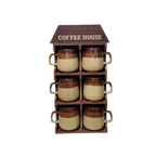 Retro Ceramic Coffee Mug Set Vintage Wood Cup Display Cabinet