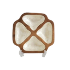 Mid Century Catchall Monkey Pod Capiz Shell Dish Vintage Dvided Wood Bowl