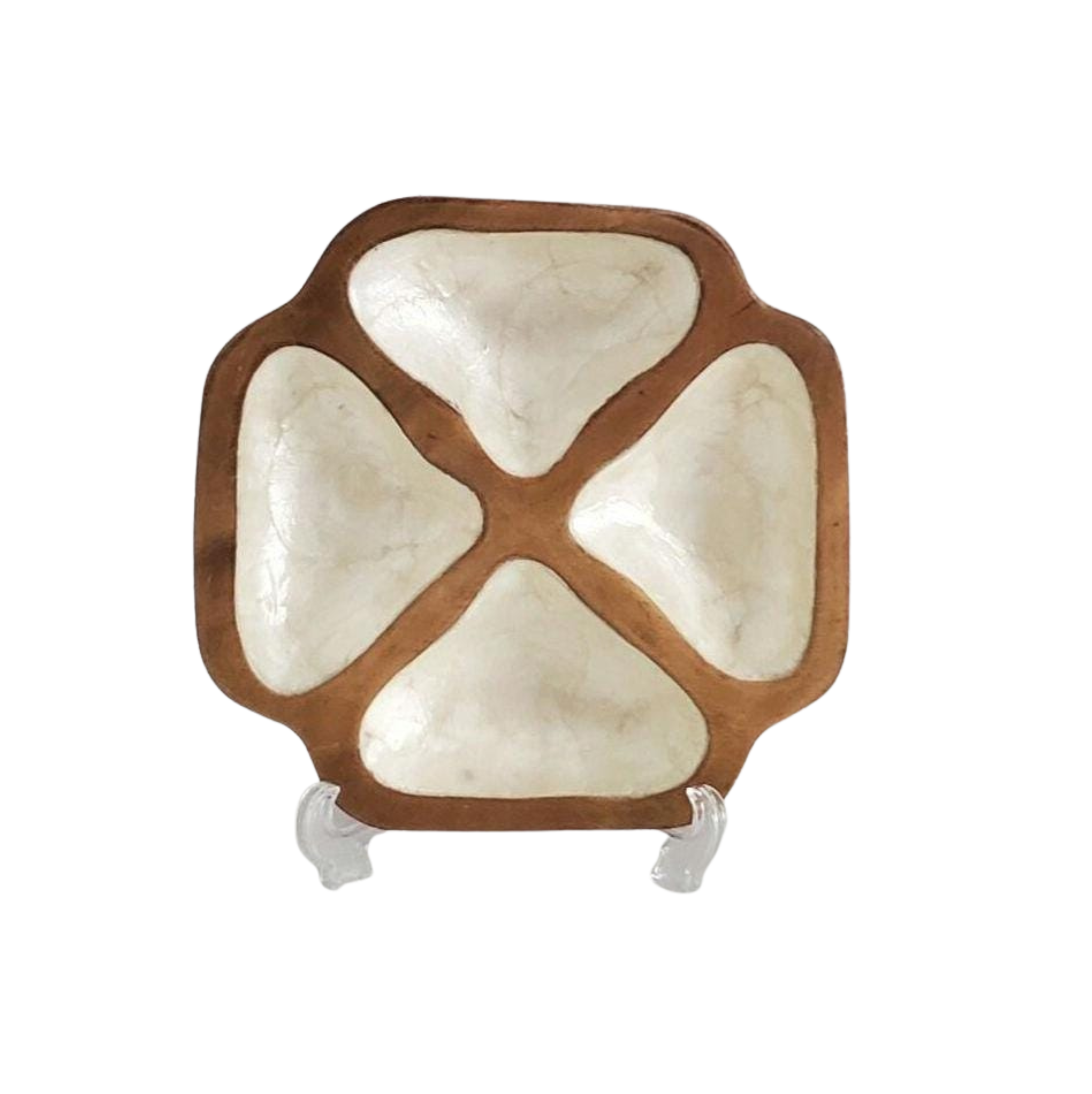Mid Century Catchall Monkey Pod Capiz Shell Dish Vintage Dvided Wood Bowl