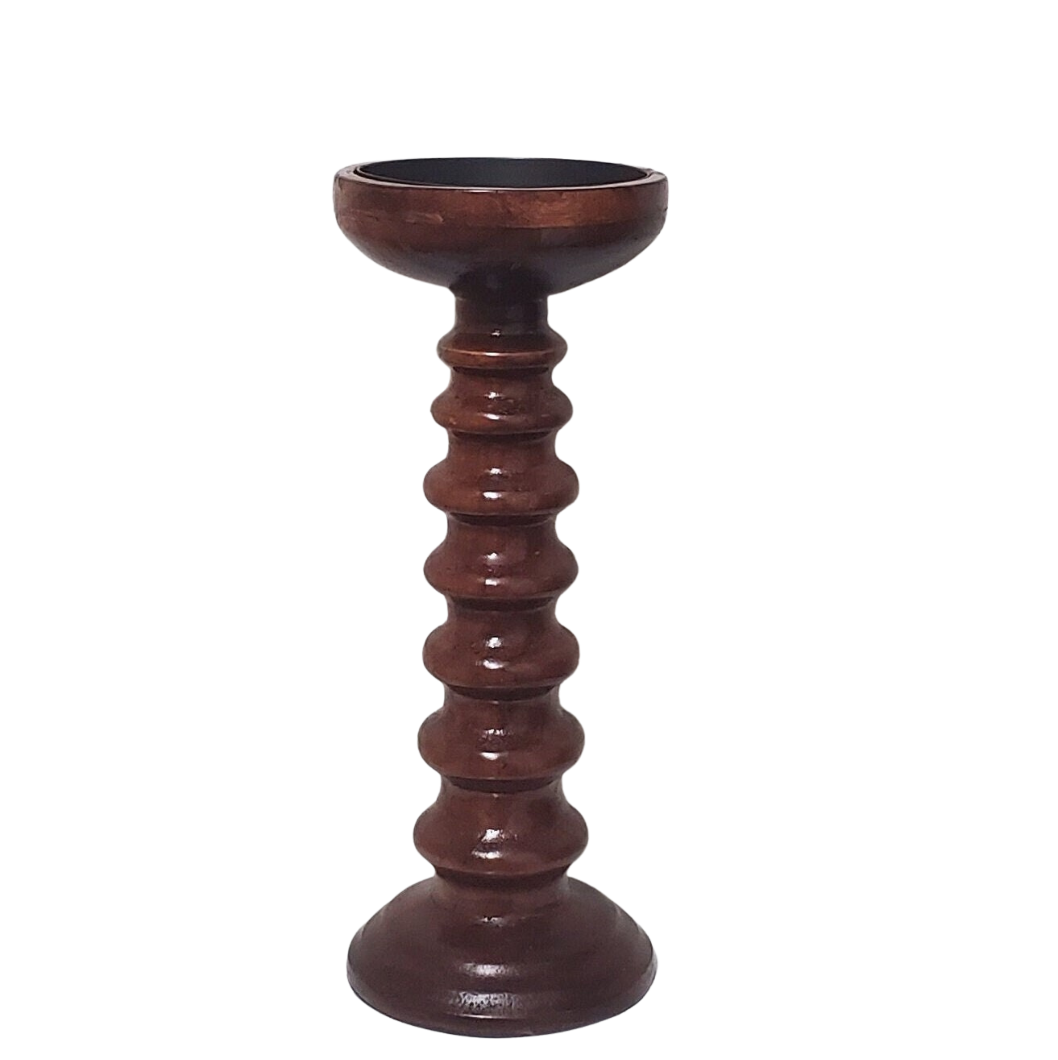 Carved Wood Bobbin Candle Holder Small Pot Plant Stand