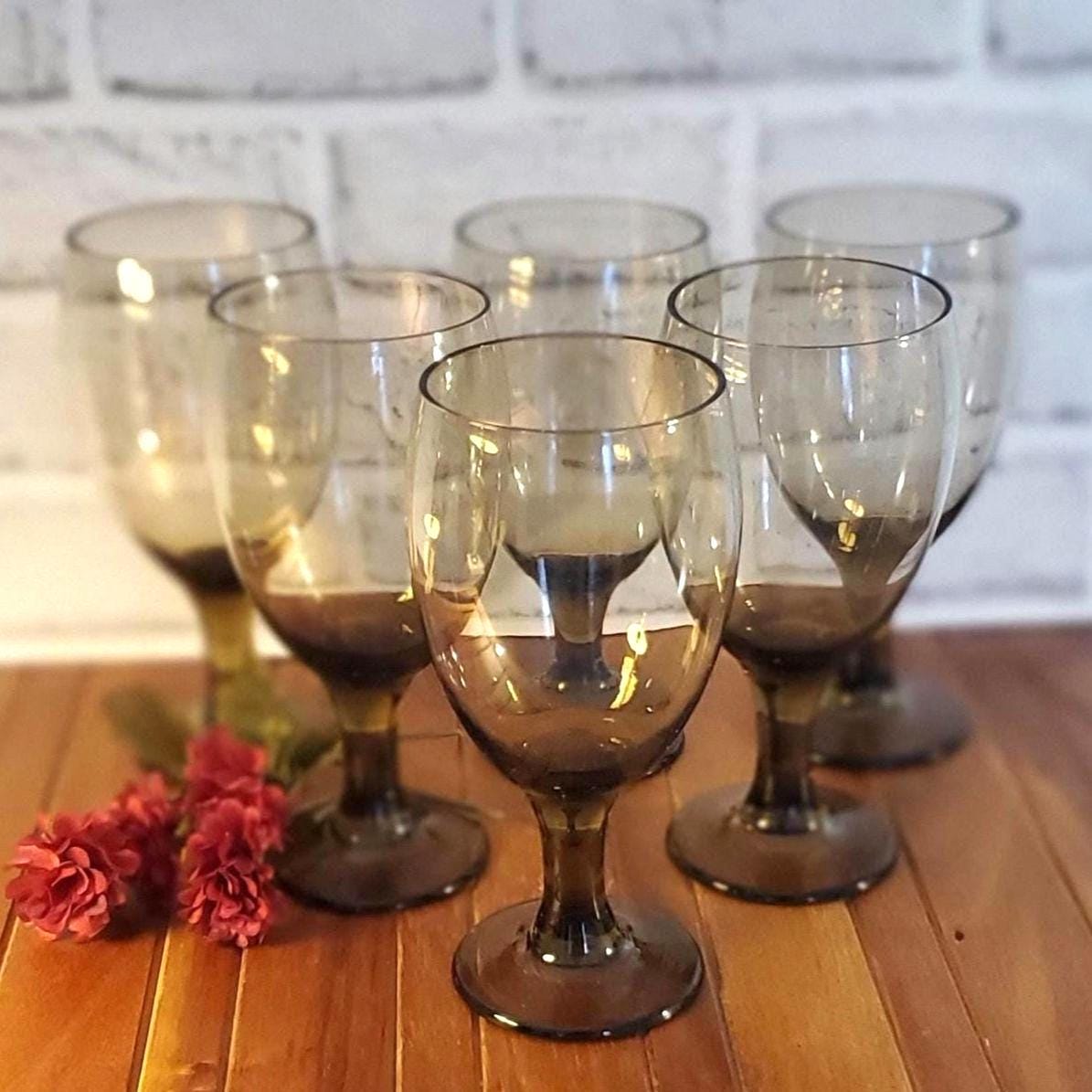Vintage Smoke Brown Goblets, Wine Glass set