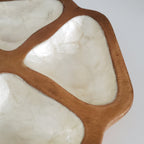 Mid Century Catchall Monkey Pod Capiz Shell Dish Vintage Dvided Wood Bowl