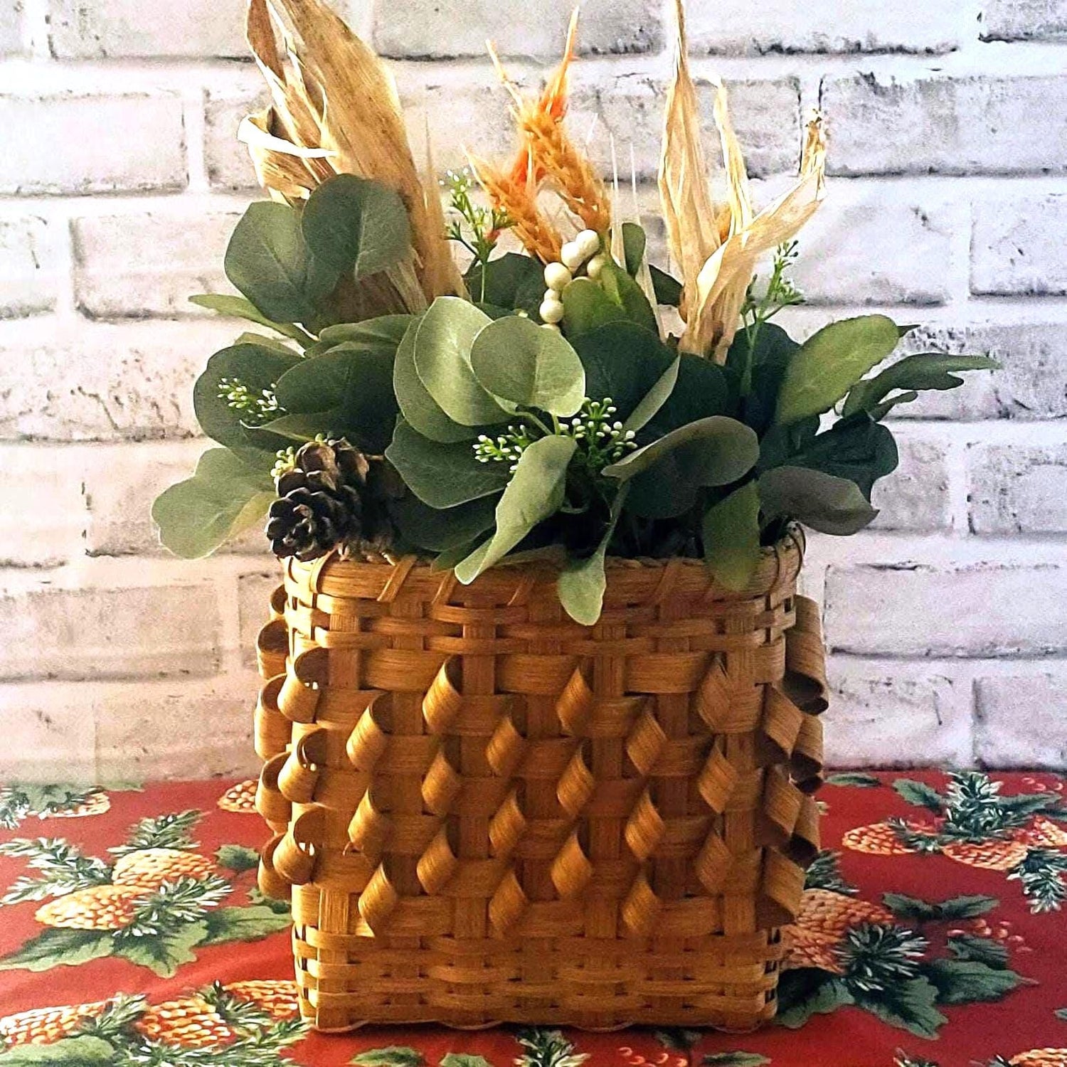 Curly Woven Basket Porcupine Wicker Vintage Natural Rattan Planter, Easter Decor