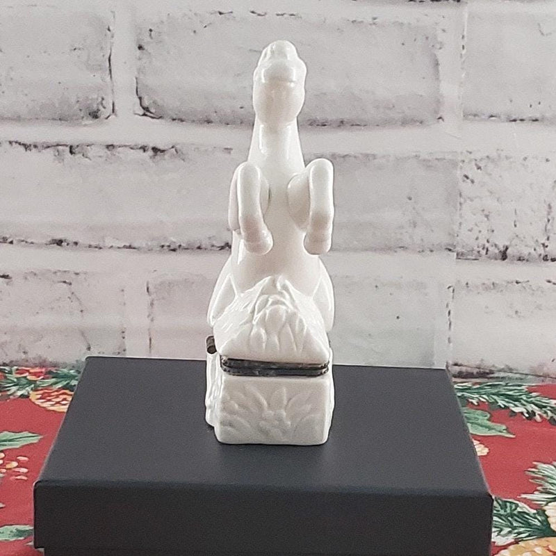 Ceramic Horse Trinket Box: White Glazed Jewelry Holder