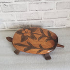 Carved Turtle Trinket Box with Lid Tortoise Wood Sculpture
