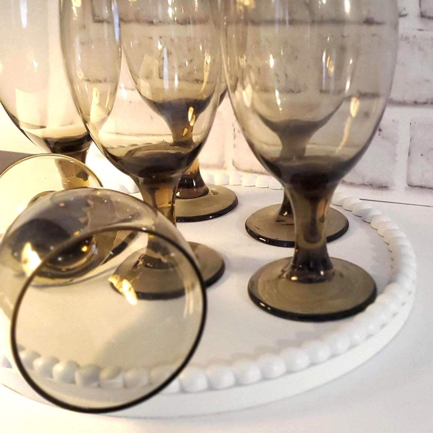 Vintage Smoke Brown Goblets, Wine Glass set