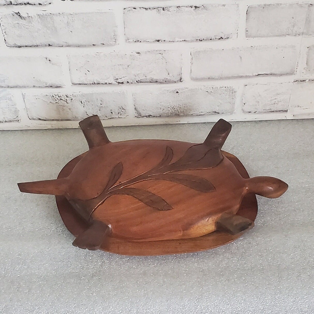 Carved Turtle Trinket Box with Lid Tortoise Wood Sculpture