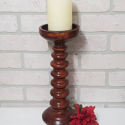 Carved Wood Bobbin Candle Holder Small Pot Plant Stand
