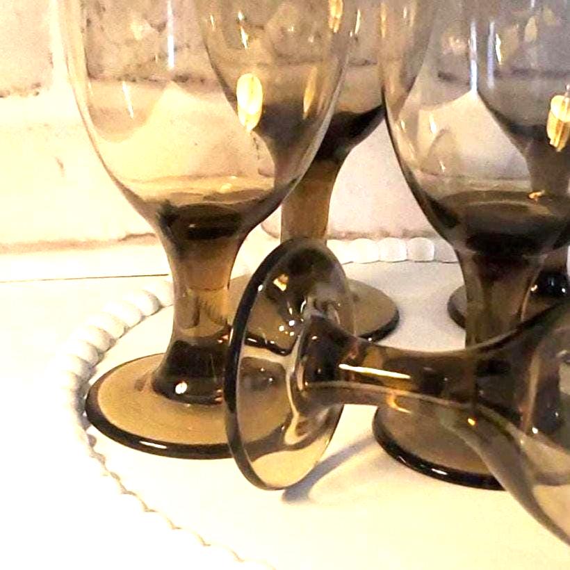 Vintage Smoke Brown Goblets, Wine Glass set