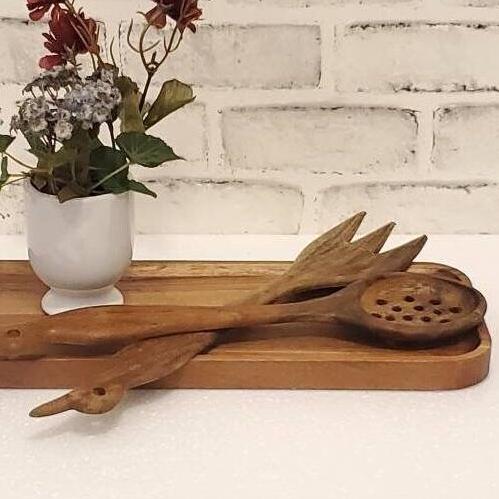 Hand Crafted Wood Serving Utensils, Folk Art Decor