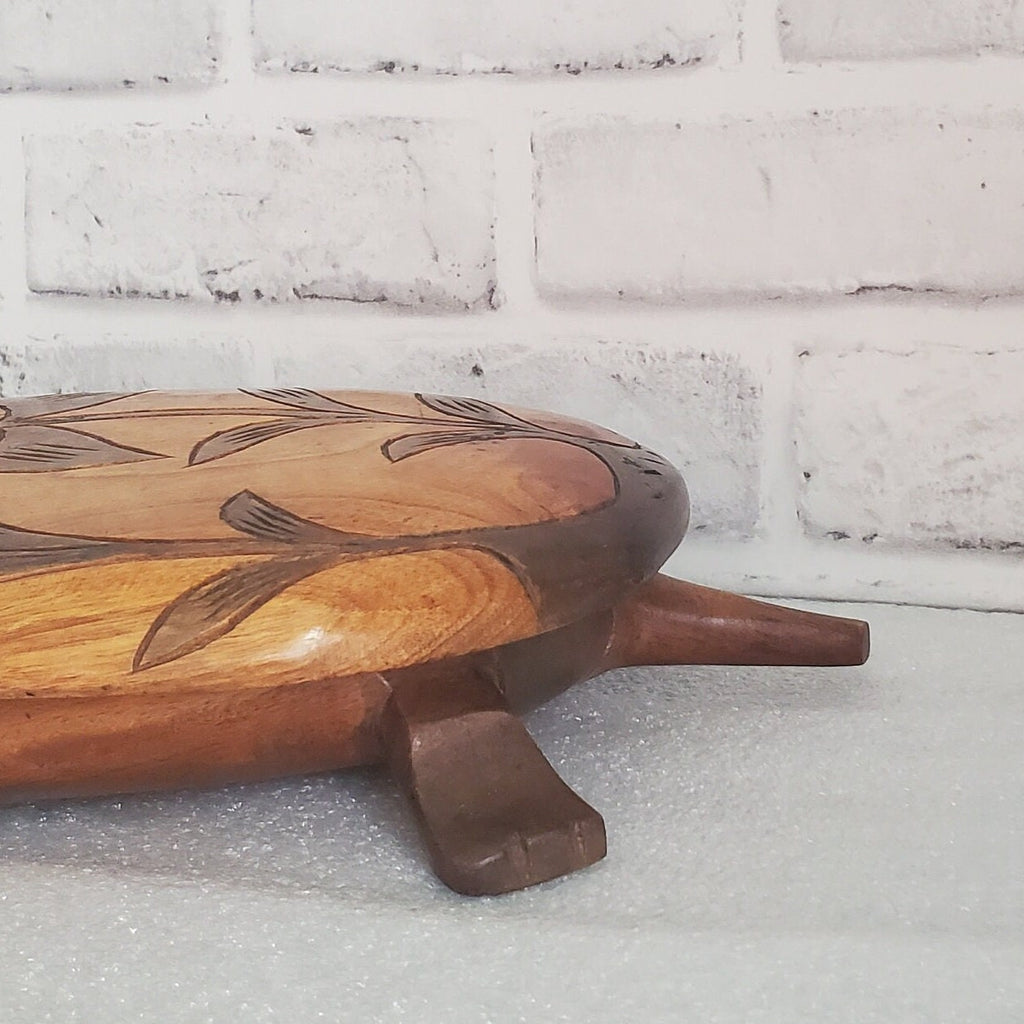 Carved Turtle Trinket Box with Lid Tortoise Wood Sculpture