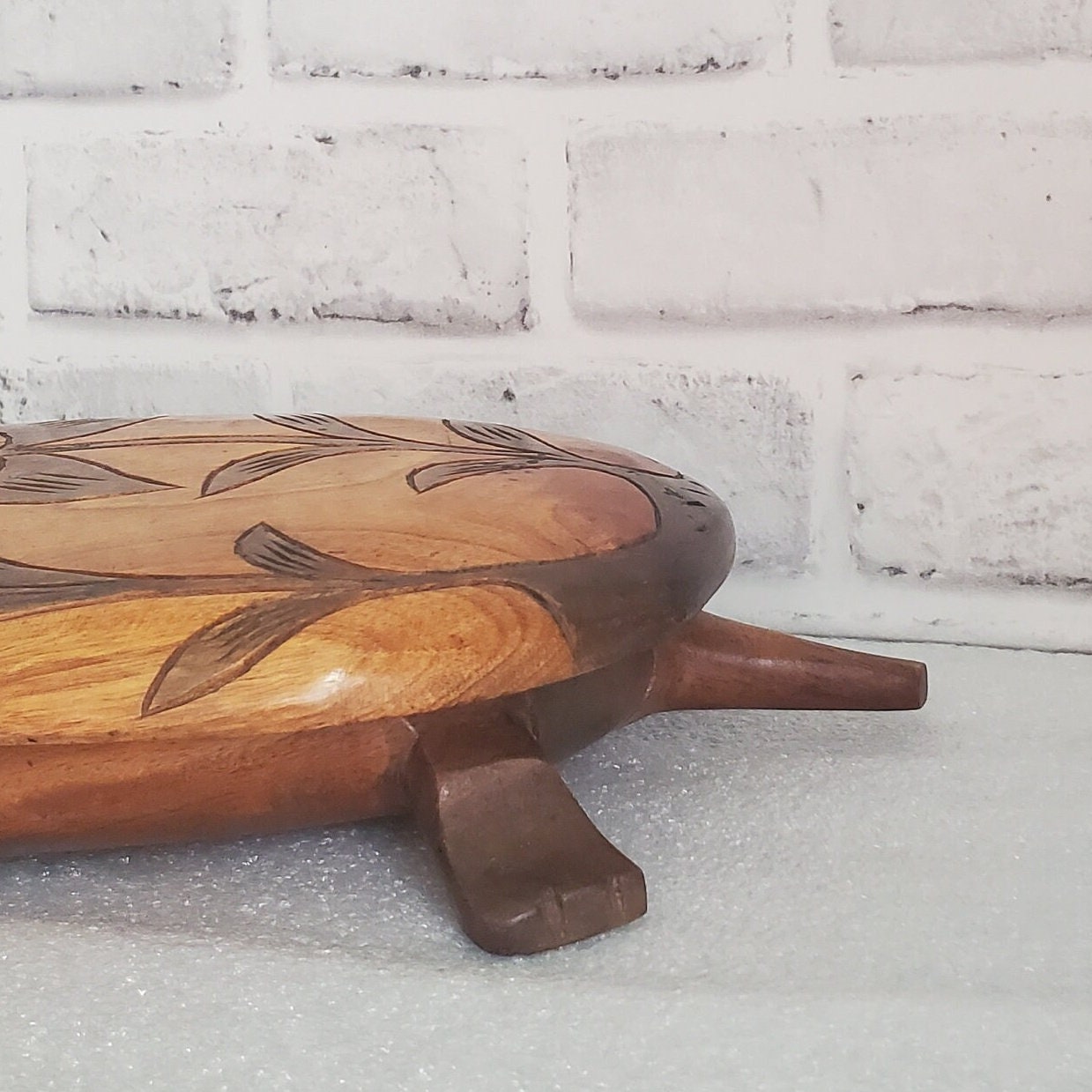 Carved Turtle Trinket Box with Lid Tortoise Wood Sculpture