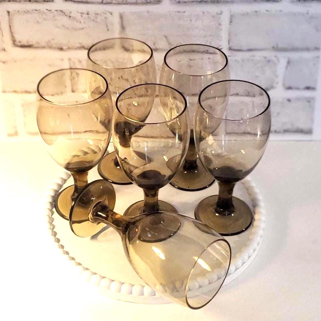 Vintage Smoke Brown Goblets, Wine Glass set