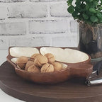 Mid Century Trinket Dish Monkey Pod Capiz Shell Vintage Divided Wood Bowl