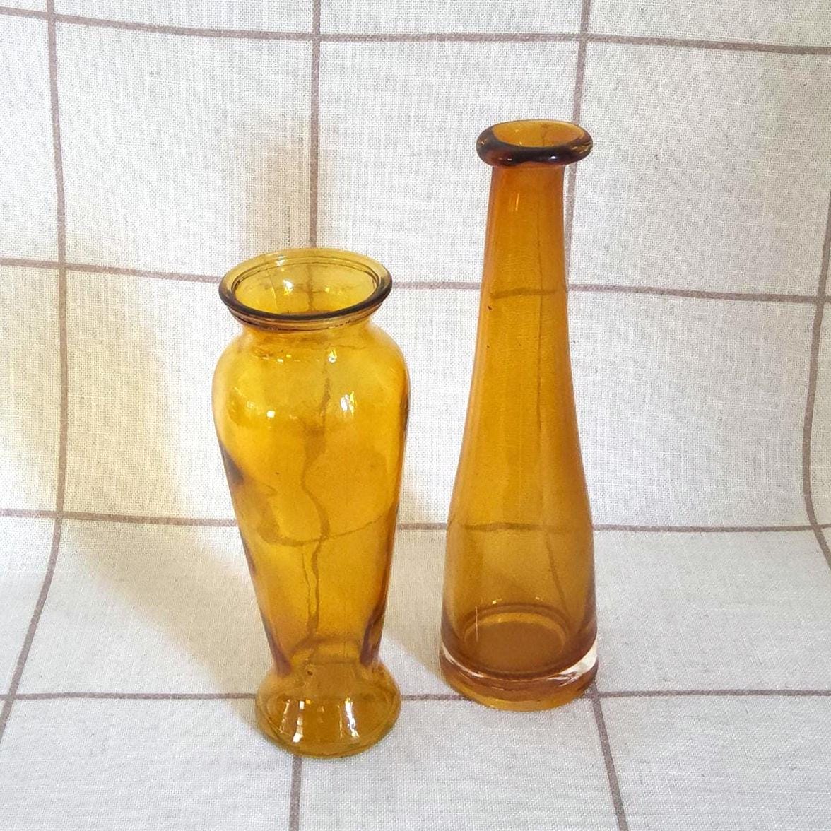 Vintage Amber Glass Bud Vase Choice, Mid-Century Modern Fall Home Decor