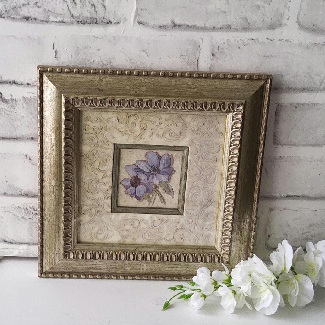 Carved Frame Flower Print Layered Mat Floral Art