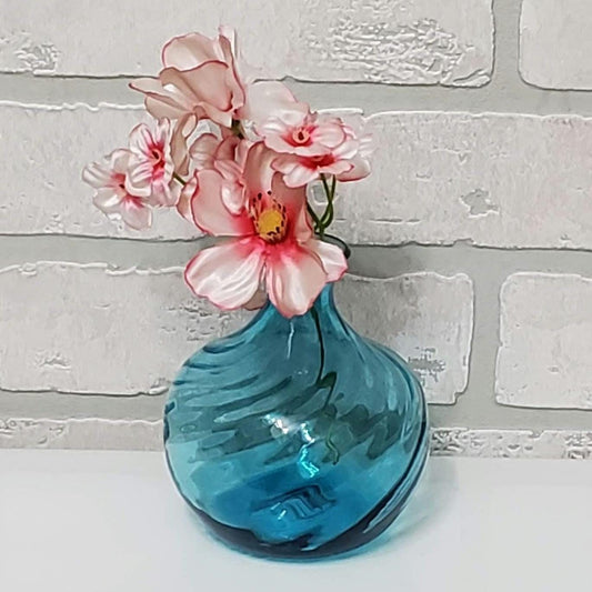 Blue Swirl Molded Glass Vase Tiny Bouquet Holder