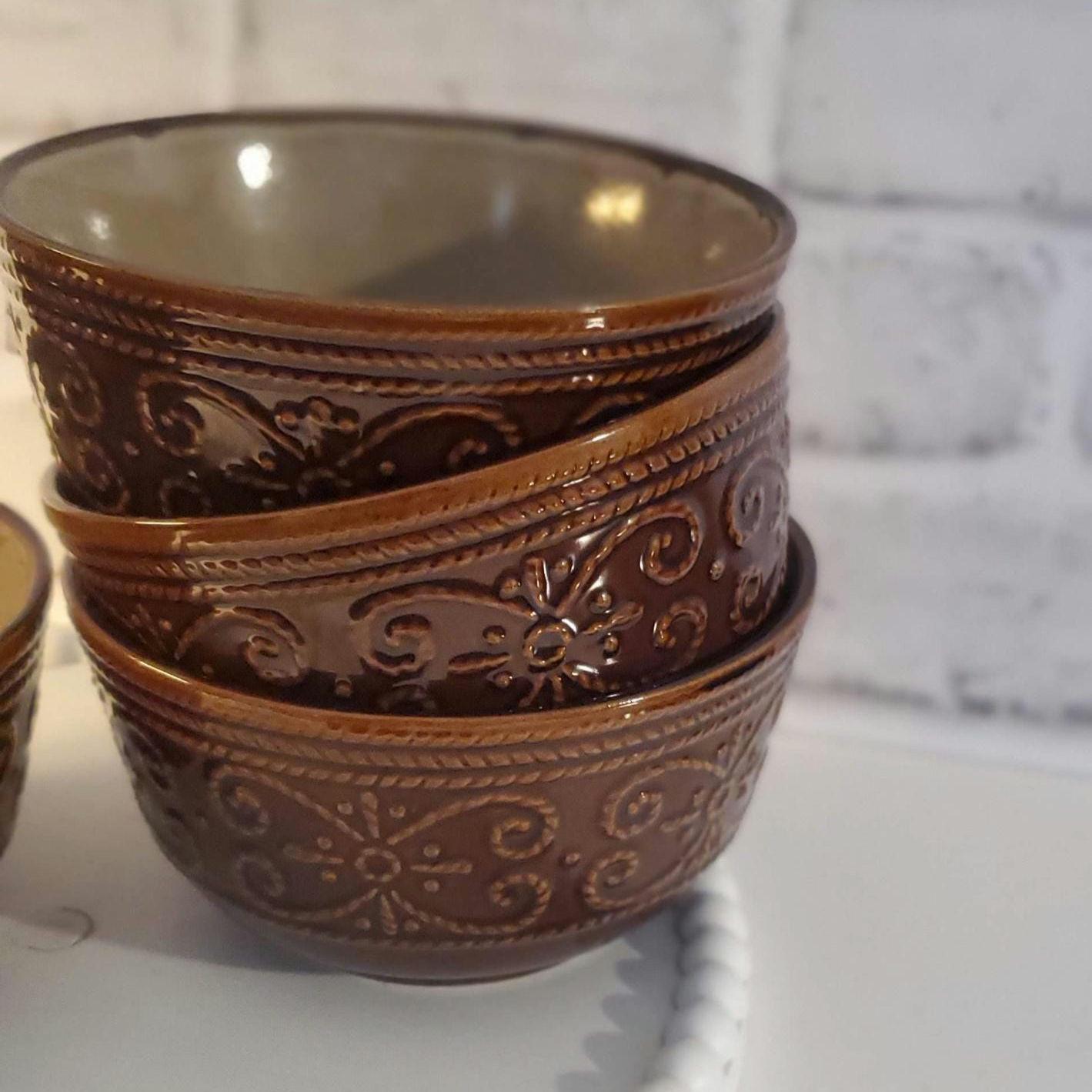 Salia Soup Cereal Bowl Embossed Stoneware Set by Elama