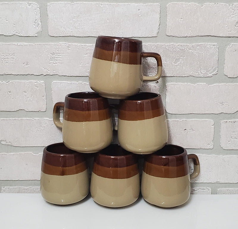 Retro Ceramic Coffee Mug Set Vintage Wood Cup Display Cabinet