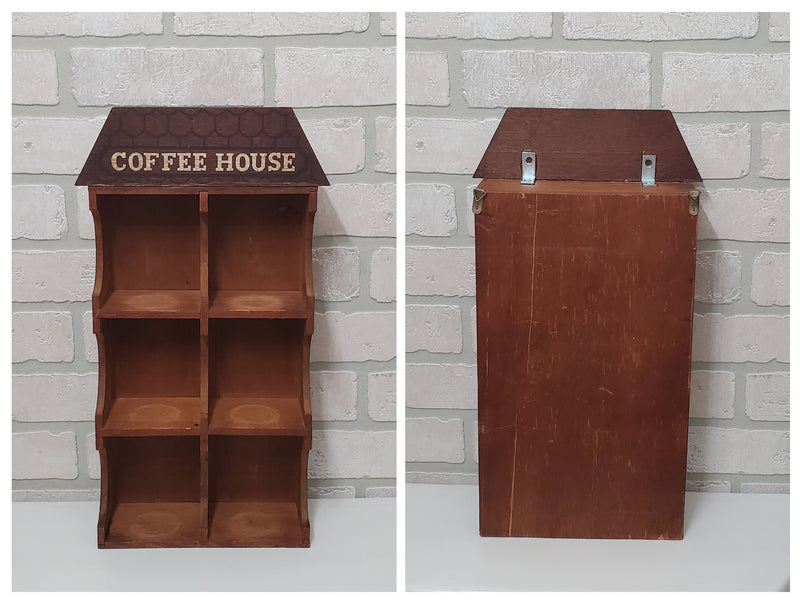 Retro Ceramic Coffee Mug Set Vintage Wood Cup Display Cabinet