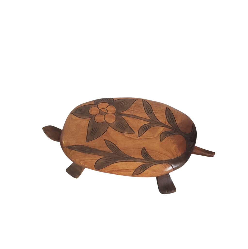 Carved Turtle Trinket Box with Lid Tortoise Wood Sculpture