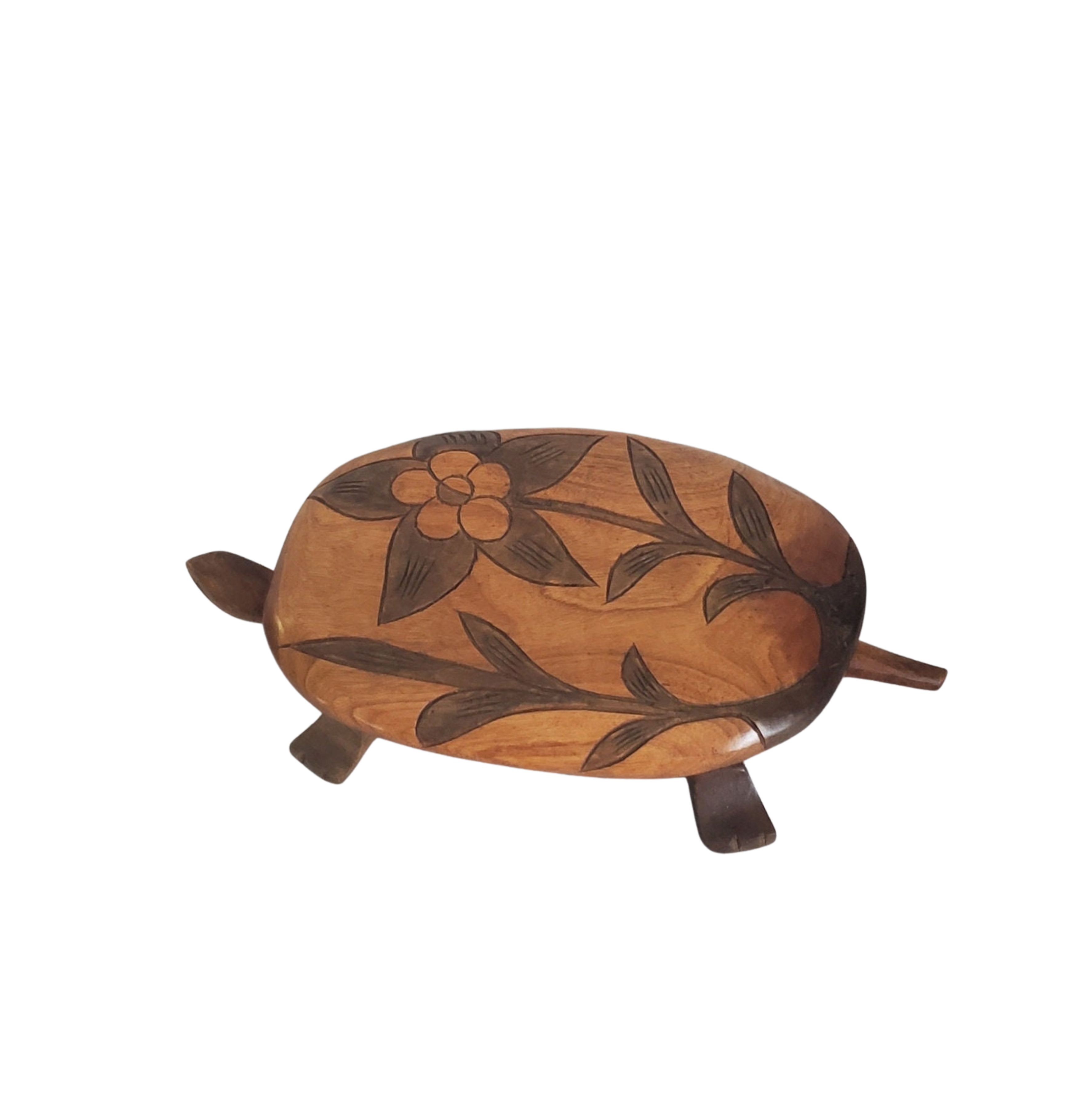 Carved Turtle Trinket Box with Lid Tortoise Wood Sculpture