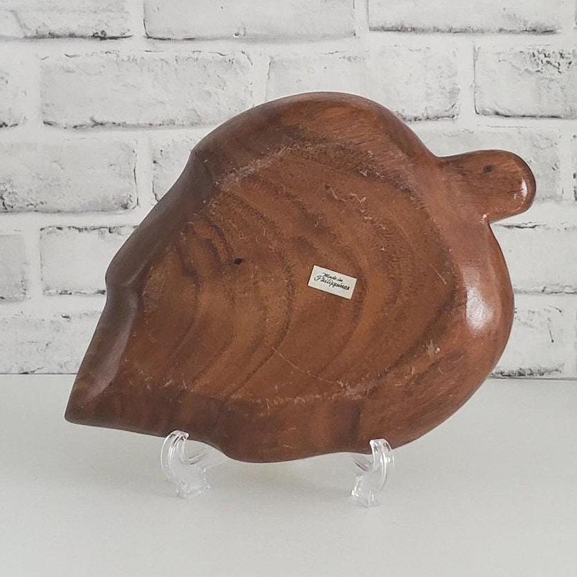 Mid Century Trinket Dish Monkey Pod Capiz Shell Vintage Divided Wood Bowl