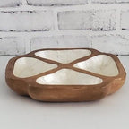 Mid Century Catchall Monkey Pod Capiz Shell Dish Vintage Dvided Wood Bowl