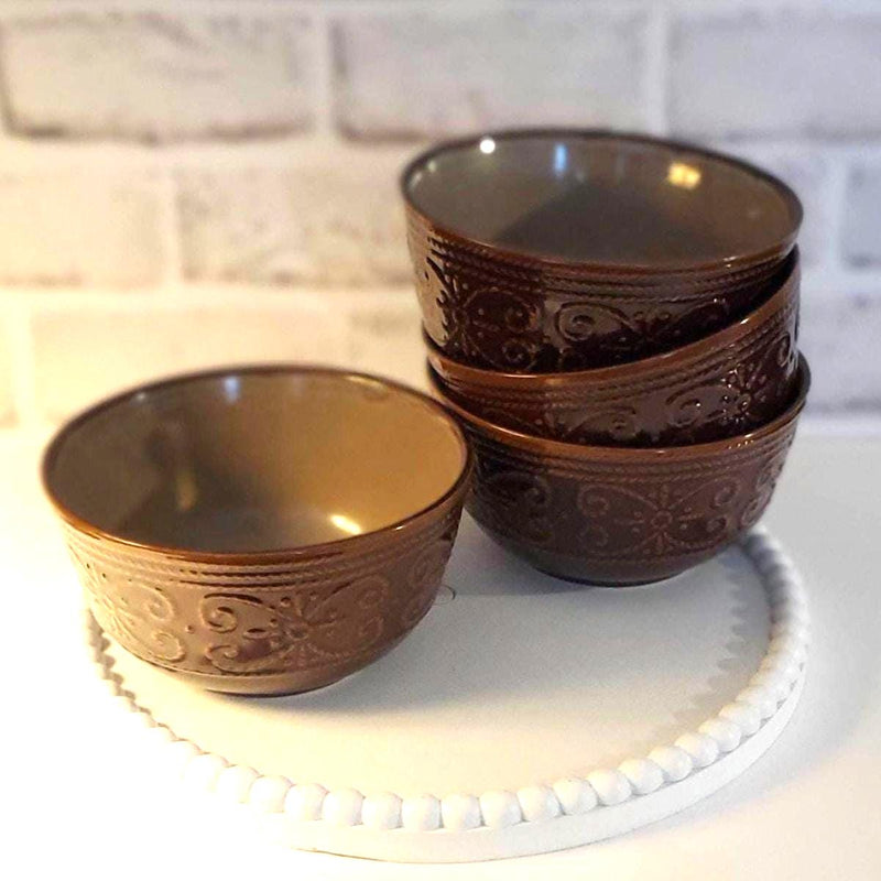 Salia Soup Cereal Bowl Embossed Stoneware Set by Elama