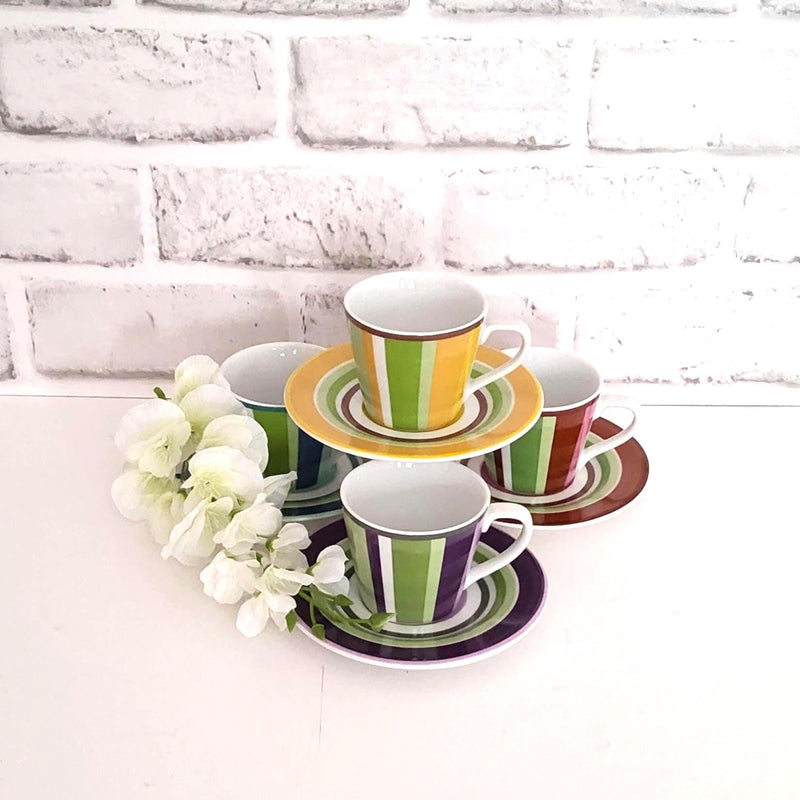 Colorful Espresso Cups and Saucers, Vibrant Retro Demitasse Coffee Set