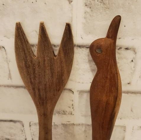 Hand Crafted Wood Serving Utensils, Folk Art Decor