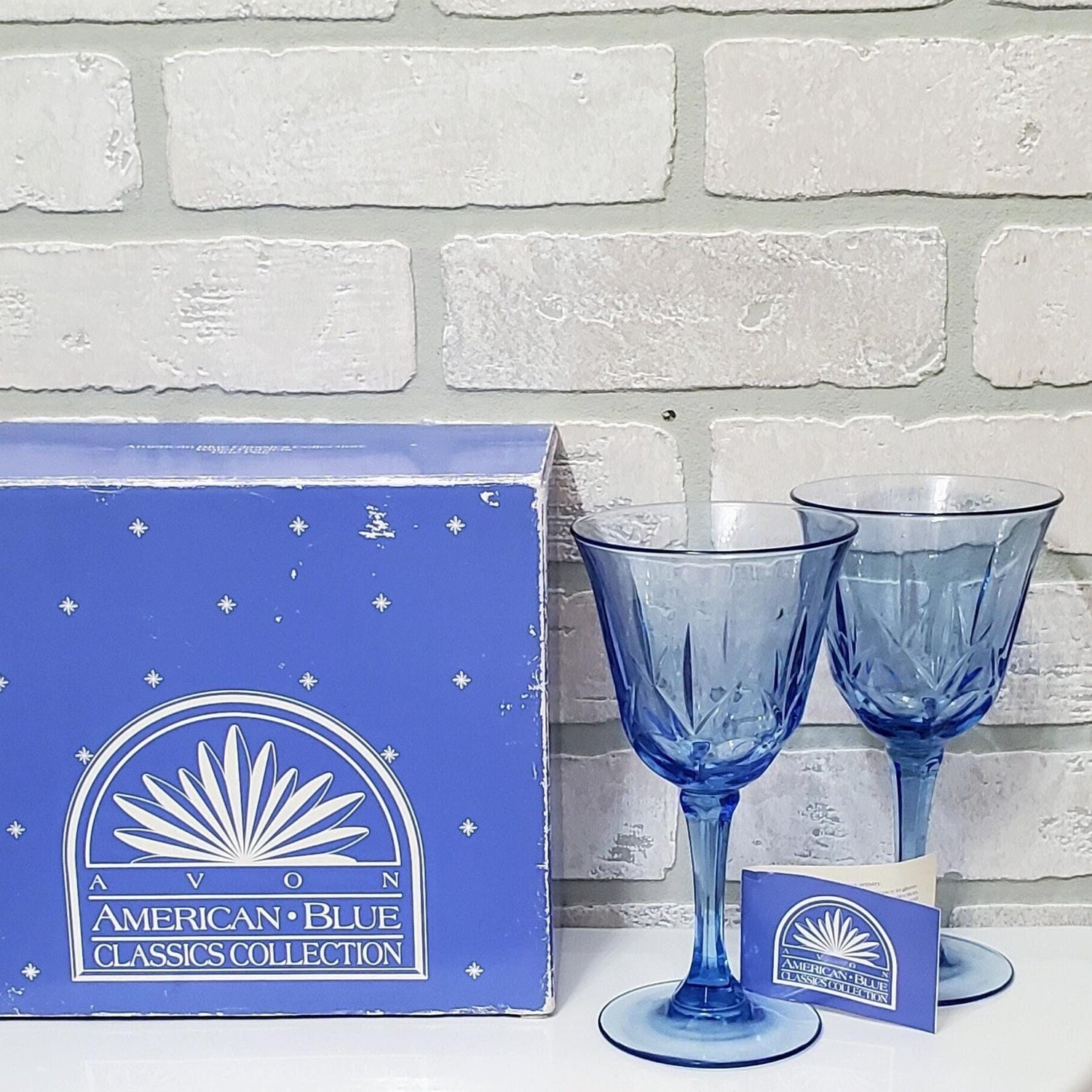Avon American Blue Classics Glasses Vintage Goblet Collectible in Box