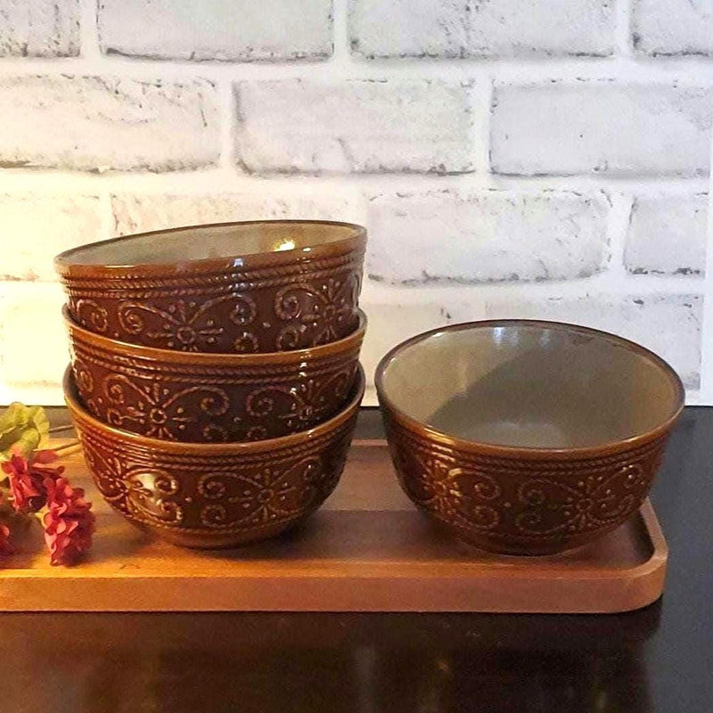 Salia Soup Cereal Bowl Embossed Stoneware Set by Elama