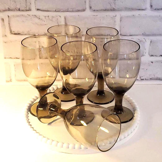 Vintage Smoke Brown Goblets, Wine Glass set