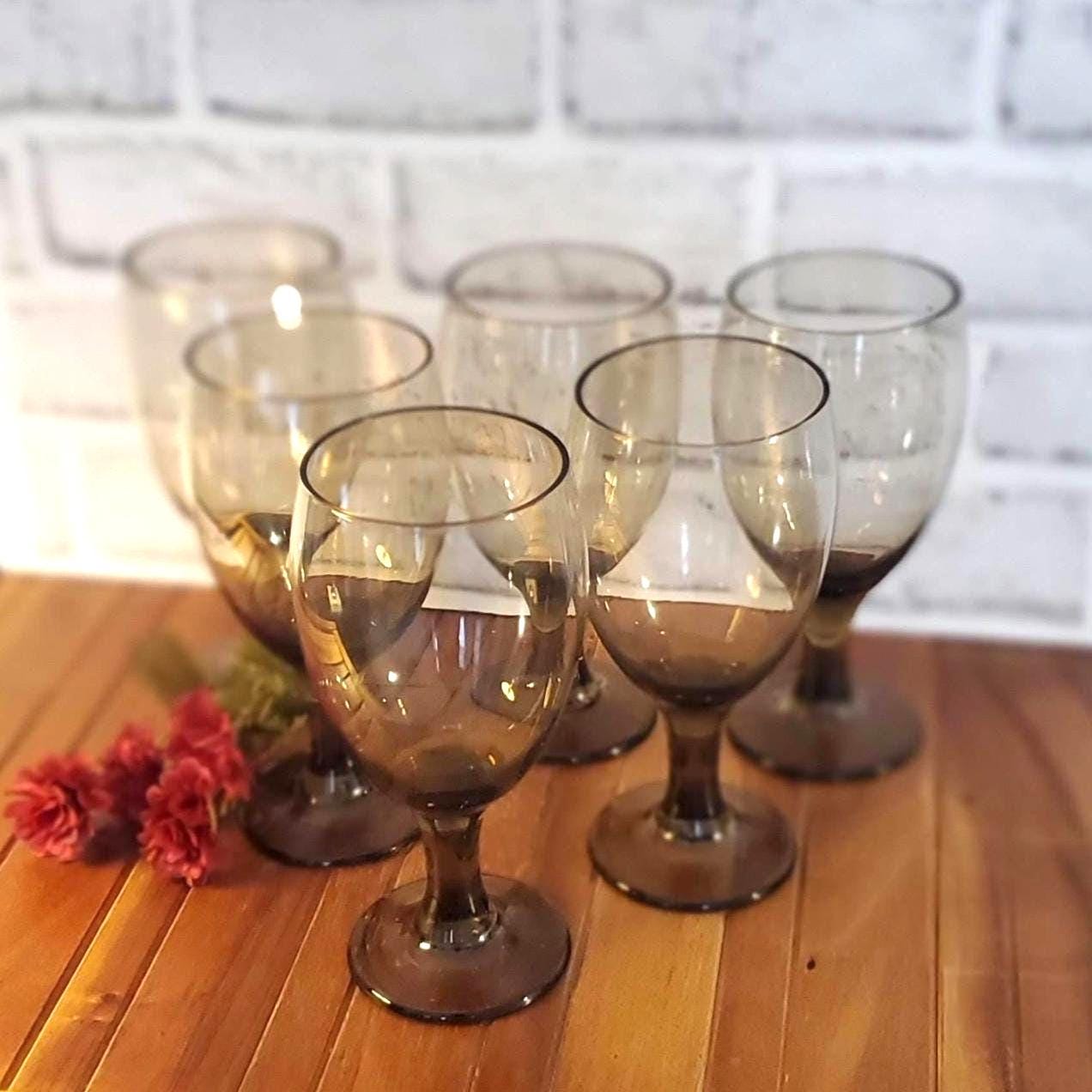 Vintage Smoke Brown Goblets, Wine Glass set