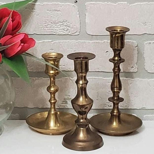Vintage Brass Candlesticks, Victorian Style Taper Holder Set