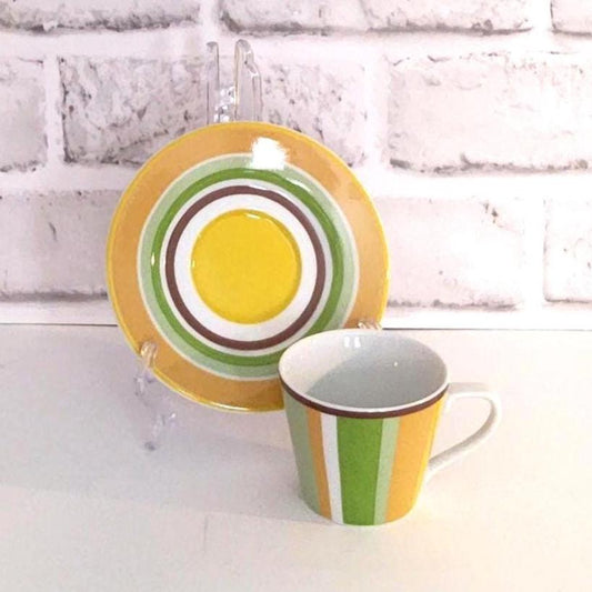 Colorful Espresso Cups and Saucers, Vibrant Retro Demitasse Coffee Set