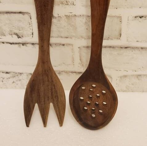 Hand Crafted Wood Serving Utensils, Folk Art Decor