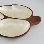 Mid Century Trinket Dish Monkey Pod Capiz Shell Vintage Divided Wood Bowl