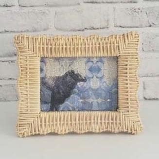 Woven Rattan Framed Original Art, Collage Lamb Art Print on Canvas