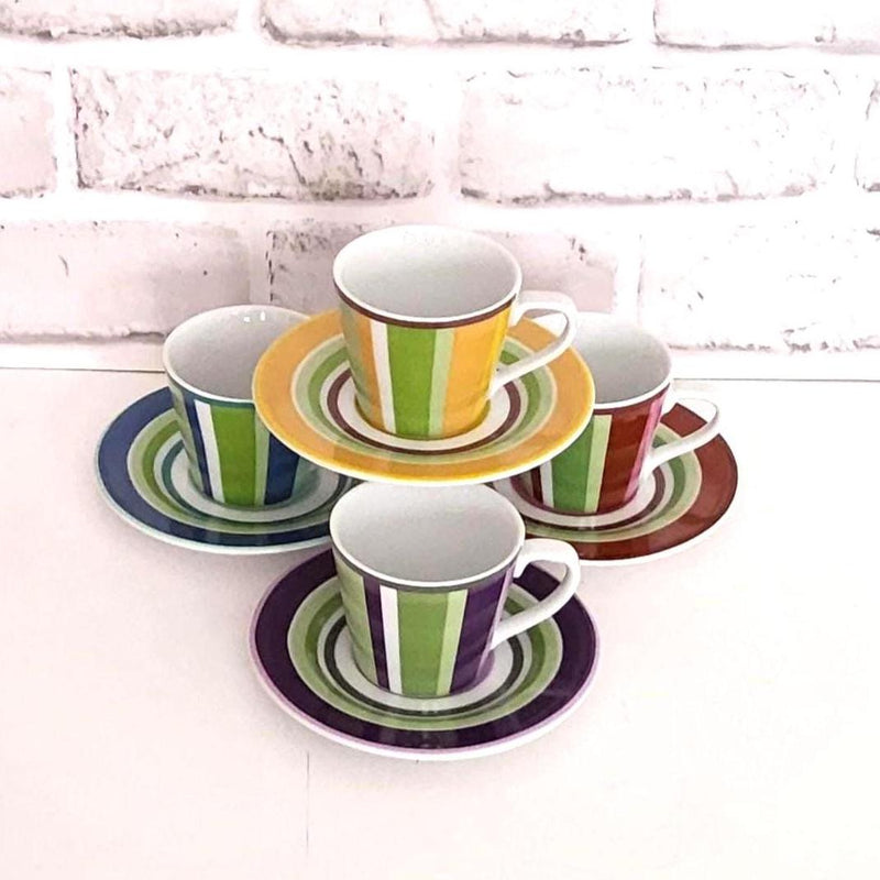 Colorful Espresso Cups and Saucers, Vibrant Retro Demitasse Coffee Set